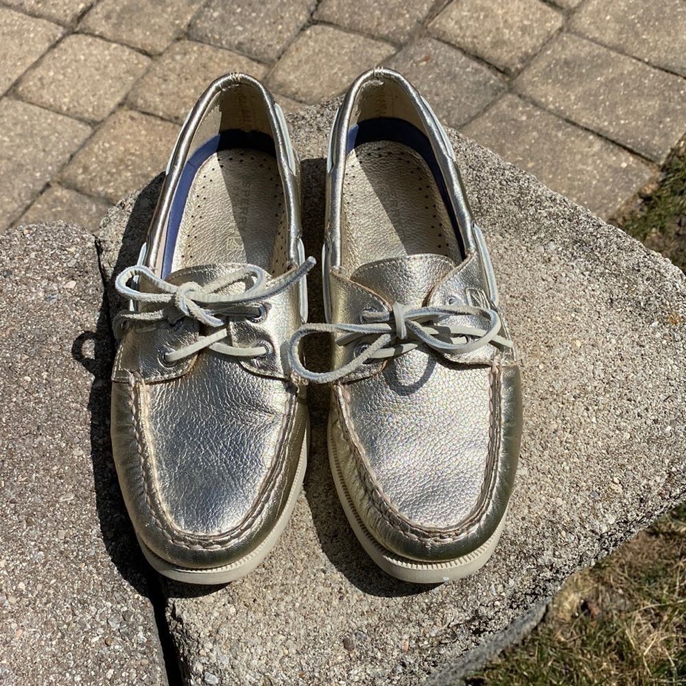 SPERRY~TOP SIDER~METALLIC FINISH~J CREW~AUTHENTIC ORIGINAL~SLIP ON~BOAT SHOES~BR